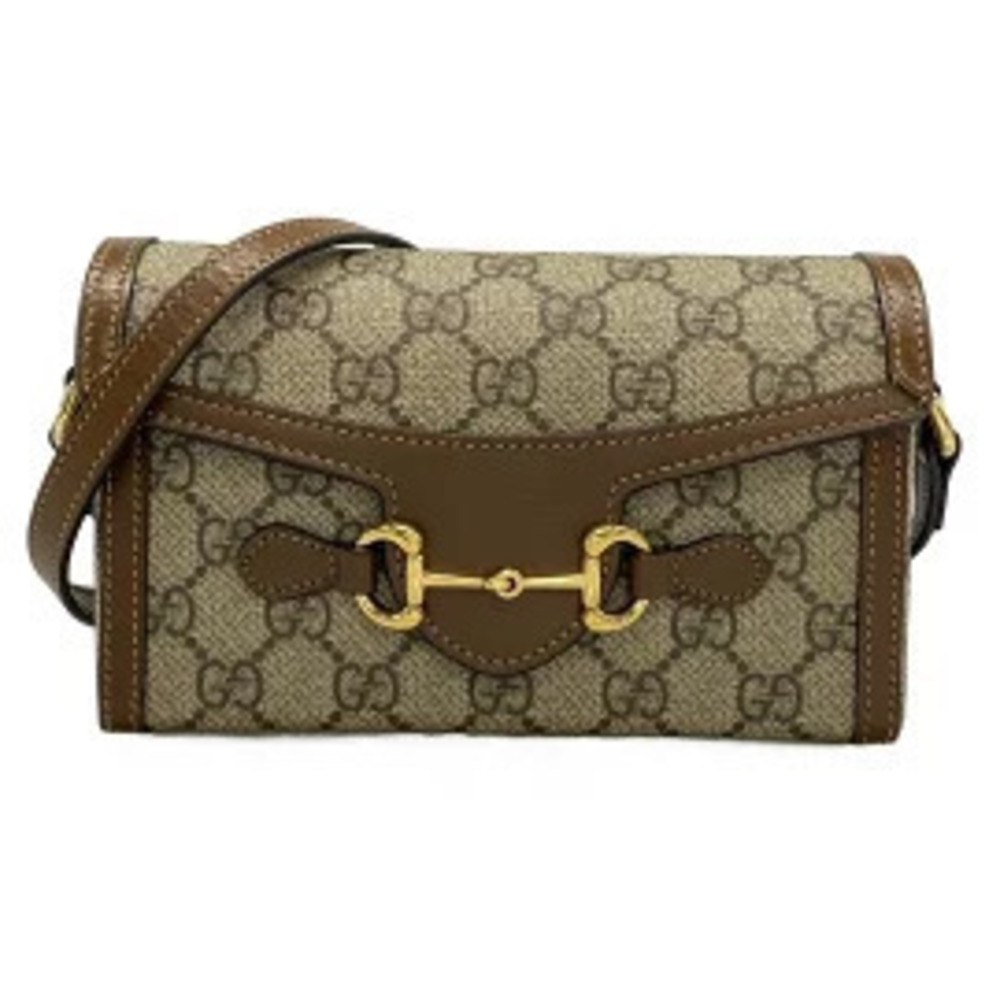Gucci Horsebit Shoulder Bag Dark Brown x Beige Cream Leather